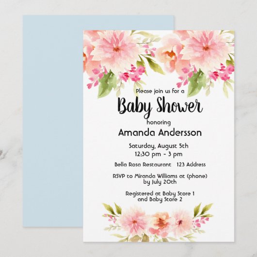 Baby shower koraalappel dahlia kaart (Voorkant / Achterkant)