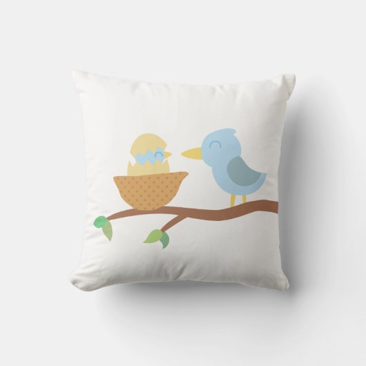 Baby Shower: Kutblauwe vogel met enkel uitgebroed  Kussen (Voorkant)