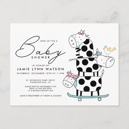 BABY SHOWER | Kute Koe Briefkaart (Voorkant)