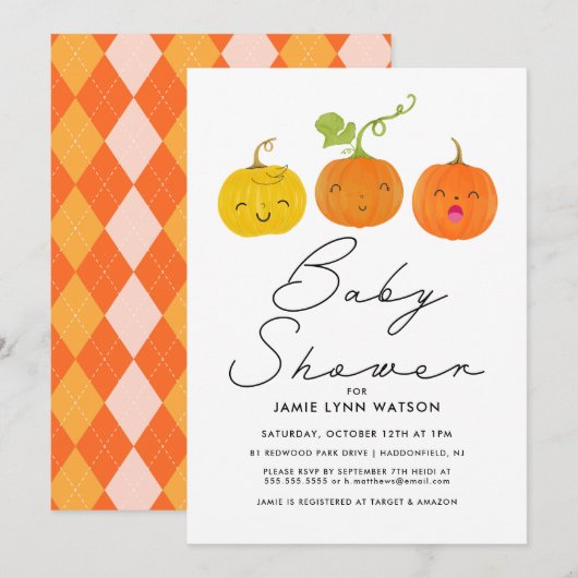 BABY SHOWER | Kute Little Pumpkin Kaart (Voorkant / Achterkant)
