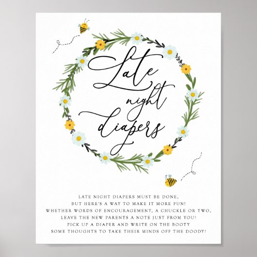 Baby shower laat in de nacht bij bijen spelen. poster (Voorkant)