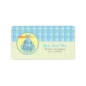 Baby shower Label - Blauw geruite ooievaar - Het i (Voorkant)