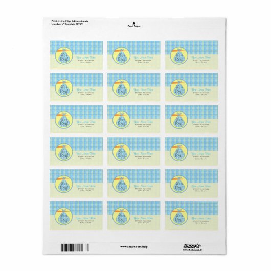 Baby shower Label - Blauw geruite ooievaar - Het i (Full Sheet)