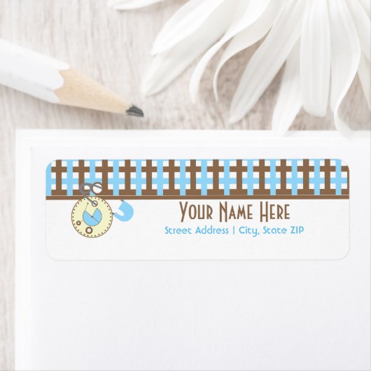 Baby shower Label - Blauwe Luier Roze & Plaid (Insitu)