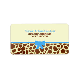Baby shower Label - Giraffe Print & Blauw