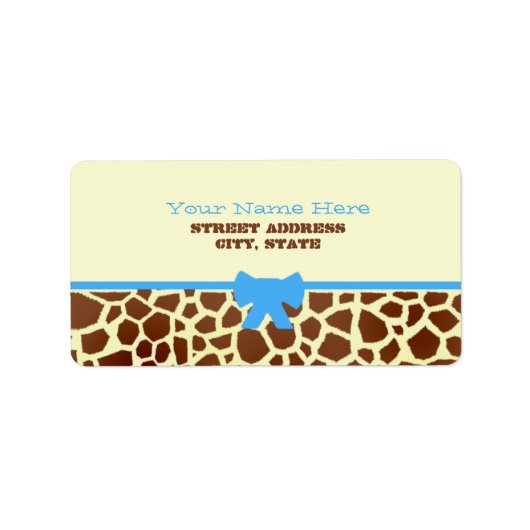 Baby shower Label - Giraffe Print & Blauw (Voorkant)