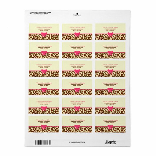 Baby shower Label - Giraffe Print & Roze (Full Sheet)