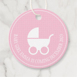 Baby shower Label met kinderwagen voor meisje