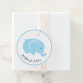 Baby shower Label met olifant voor jongen (In situ)