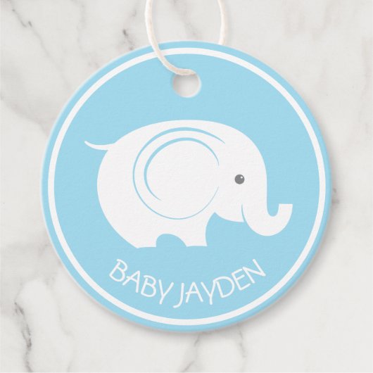 Baby shower Label met olifant voor jongen (Voorkant)