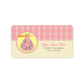 Baby shower Label - Roze geruite ooievaar - Het is (Voorkant)