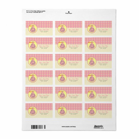 Baby shower Label - Roze geruite ooievaar - Het is (Full Sheet)