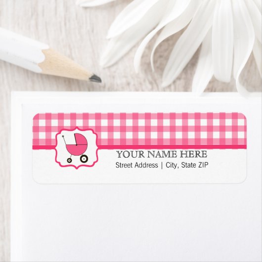 Baby shower Label - Roze Gingham & Hot Pink (Insitu)