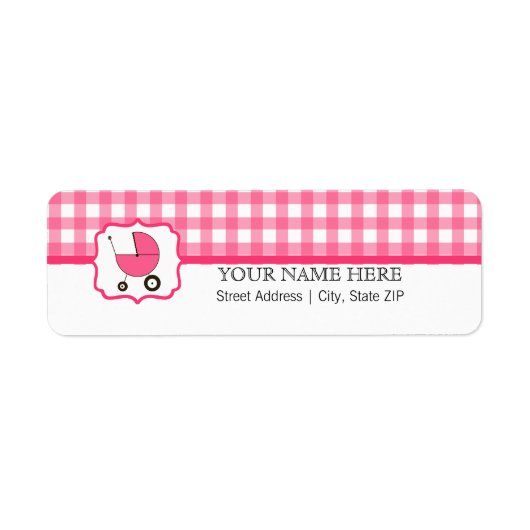 Baby shower Label - Roze Gingham & Hot Pink (Voorkant)