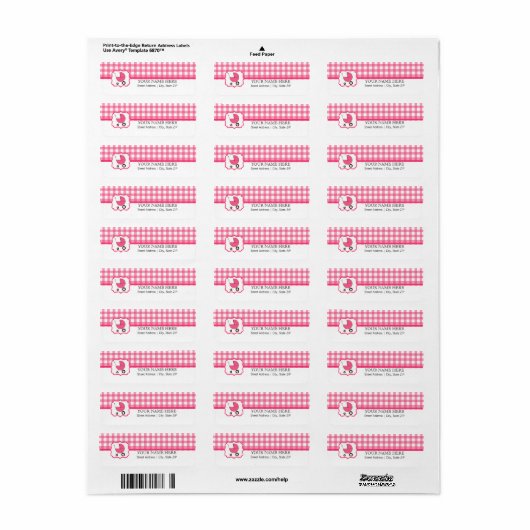 Baby shower Label - Roze Gingham & Hot Pink (Full Sheet)
