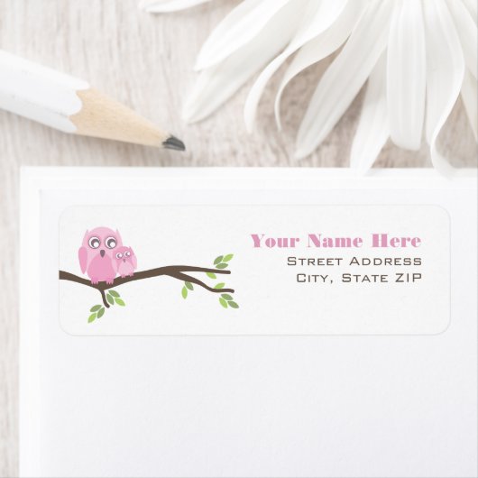 Baby shower Label - Roze Moeder & Baby Uil (Insitu)