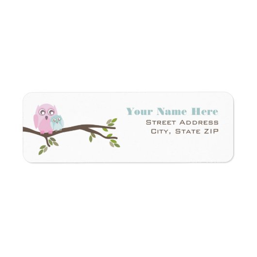 Baby shower Label - Roze Moeder & Blauwe Baby Uil (Voorkant)