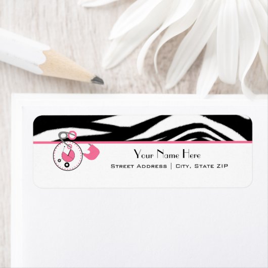 Baby shower Label - Zebra Print & Luier Pin (Insitu)