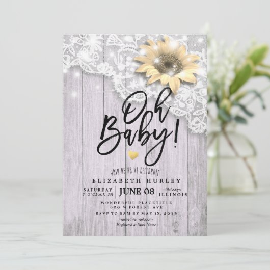 Baby shower Lace Sunflower Barn Wood String Lights Kaart (Staand voorkant)