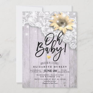 Baby shower Lace Sunflower Barn Wood String Lights Kaart