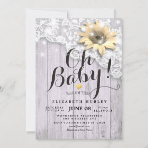 Baby shower Lace Sunflower Barn Wood String Lights Kaart
