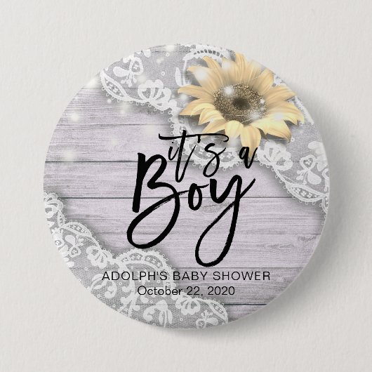 Baby shower Lace Sunflower Barn Wood String Lights Ronde Button 7,6 Cm (Voorkant)