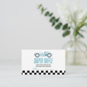 Baby shower lade lade met blauw raster informatiekaartje (Staand voorkant)