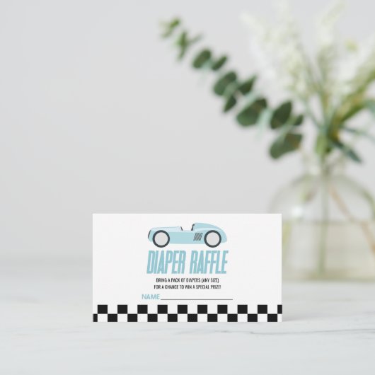 Baby shower lade lade met blauw raster informatiekaartje (Staand voorkant)