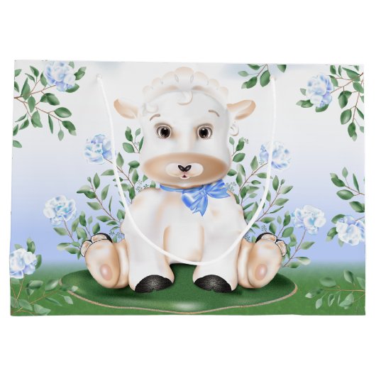 Baby shower Lamb Blue Floral Boy Groot Cadeauzakje (Achterkant)
