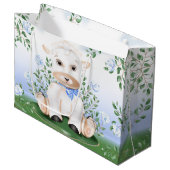 Baby shower Lamb Blue Floral Boy Groot Cadeauzakje (Voorkant Gekanteld)