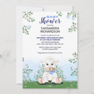 Baby shower Lamb Blue Floral Boy Kaart