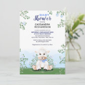 Baby shower Lamb Blue Floral Boy Kaart (Staand voorkant)
