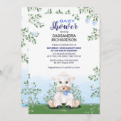 Baby shower Lamb Blue Floral Boy Kaart (Voorkant / Achterkant)