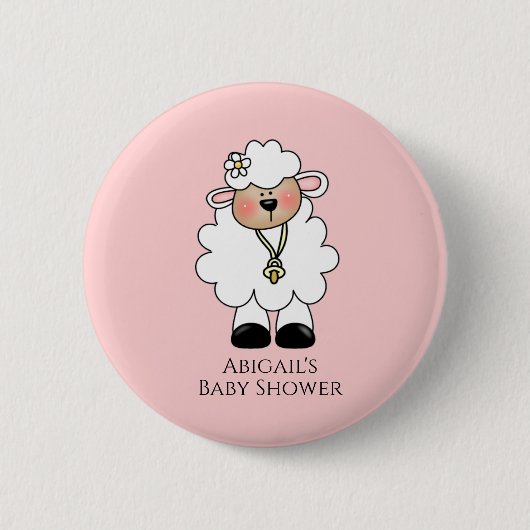 Baby shower lammeren ronde button 5,7 cm (Voorkant)