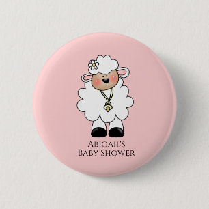 Baby shower lammeren ronde button 5,7 cm