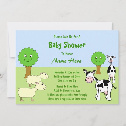 Baby shower landbouwhuisdieren kaart (Voorkant)
