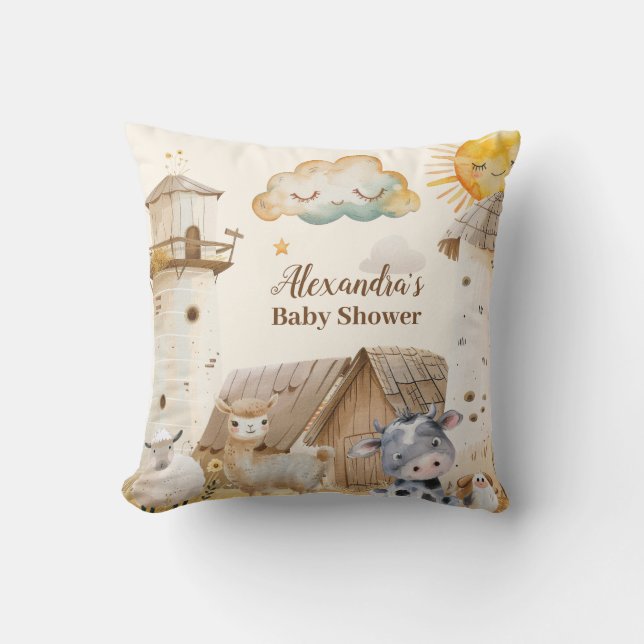 Baby shower landbouwhuisdieren kussen (Voorkant)