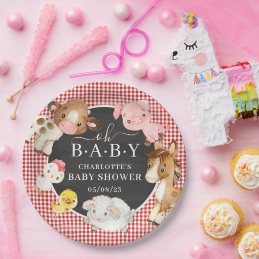 Baby shower landbouwhuisdieren papieren bordje (Feest)