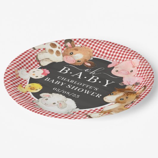 Baby shower landbouwhuisdieren papieren bordje (Gekanteld)