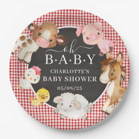 Baby shower landbouwhuisdieren papieren bordje (Voorkant)