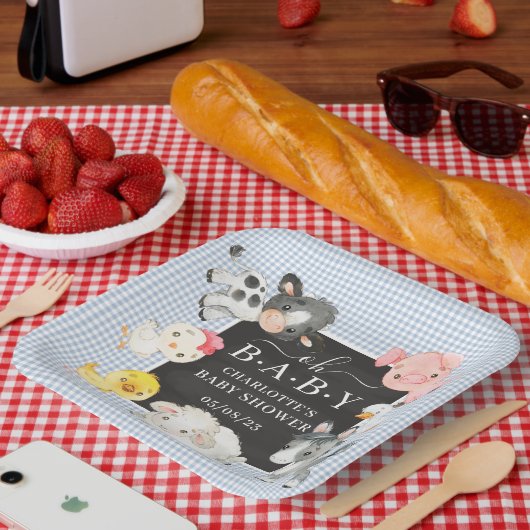 Baby shower landbouwhuisdieren papieren bordje (Picknick)