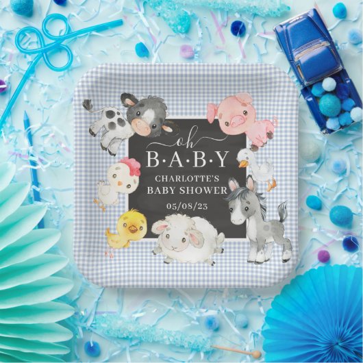 Baby shower landbouwhuisdieren papieren bordje (Feest)