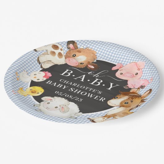 Baby shower landbouwhuisdieren papieren bordje (Gekanteld)