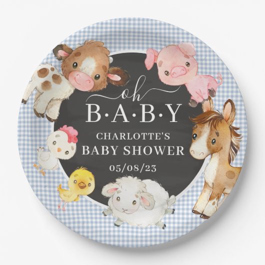 Baby shower landbouwhuisdieren papieren bordje (Voorkant)