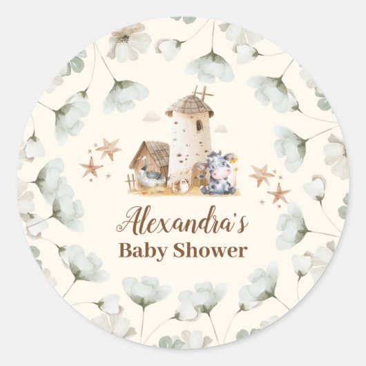 Baby shower landbouwhuisdieren ronde sticker (Voorkant)