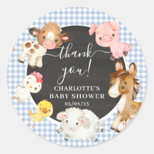 Baby shower landbouwhuisdieren ronde sticker