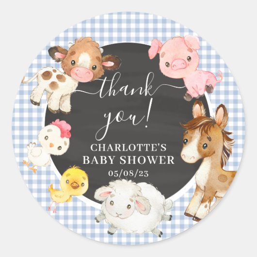 Baby shower landbouwhuisdieren ronde sticker (Voorkant)
