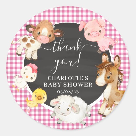 Baby shower landbouwhuisdieren ronde sticker (Voorkant)