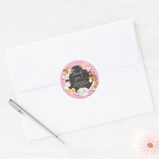 Baby shower landbouwhuisdieren ronde sticker (Envelop)