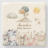Baby shower landbouwhuisdieren stenen onderzetter (Voorkant)